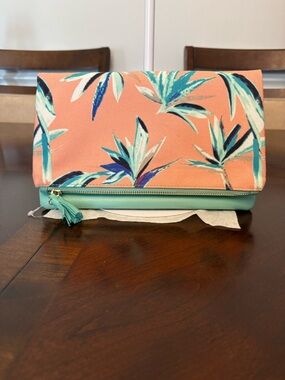Rachel Pally Tropical Coral and Mint Fold-Over Clutch
